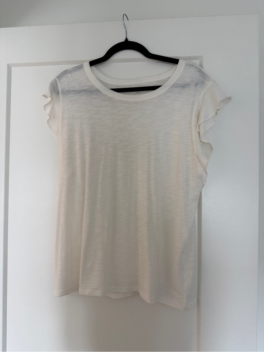 LOFT Cream Short Sleeve Ruffle Tee